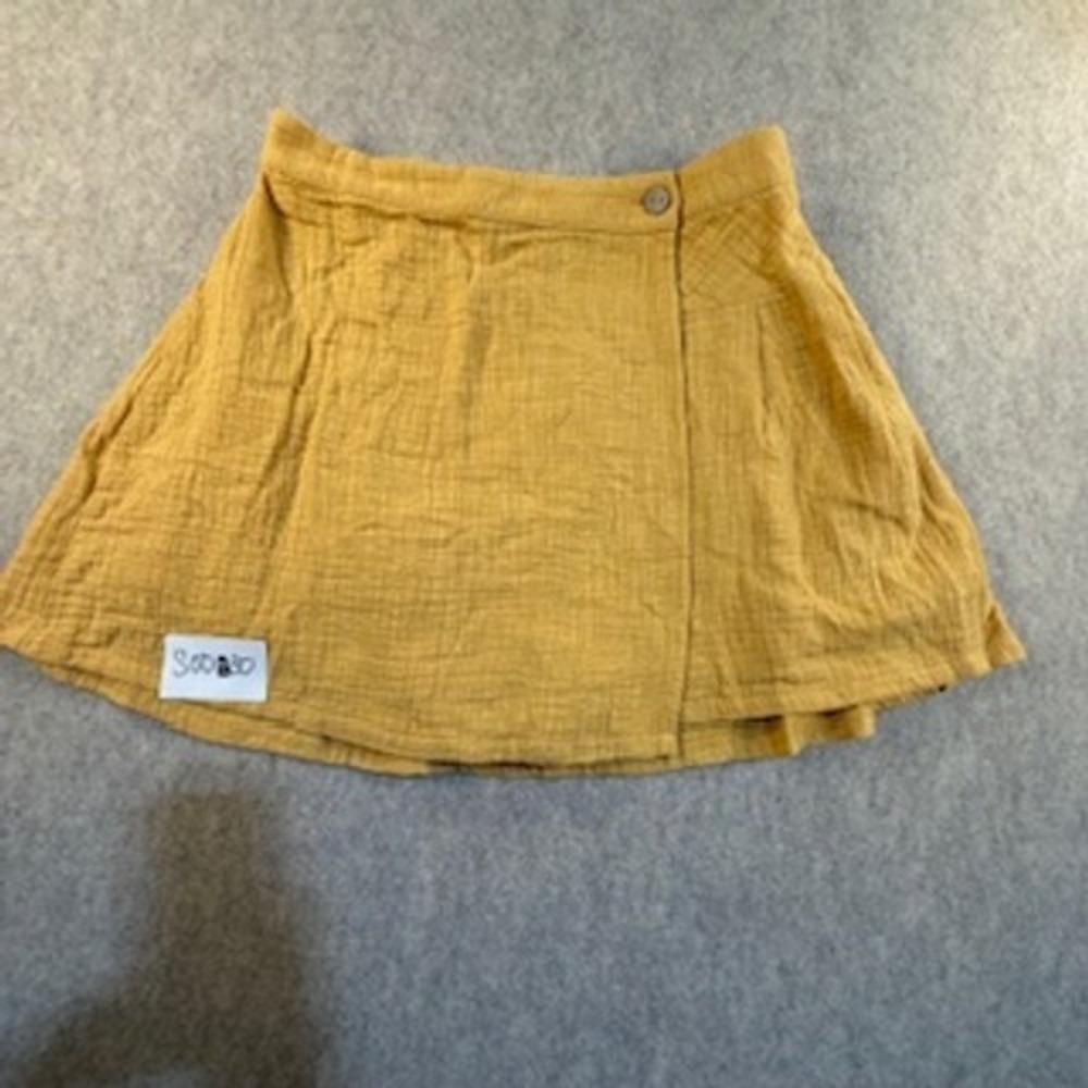 Promesa Taking Sides Woven Mini Skort Mustard Yellow Gauze Wrap Front Large